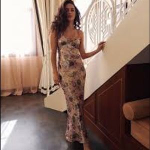 BCBG ruffle trim shimmer gown